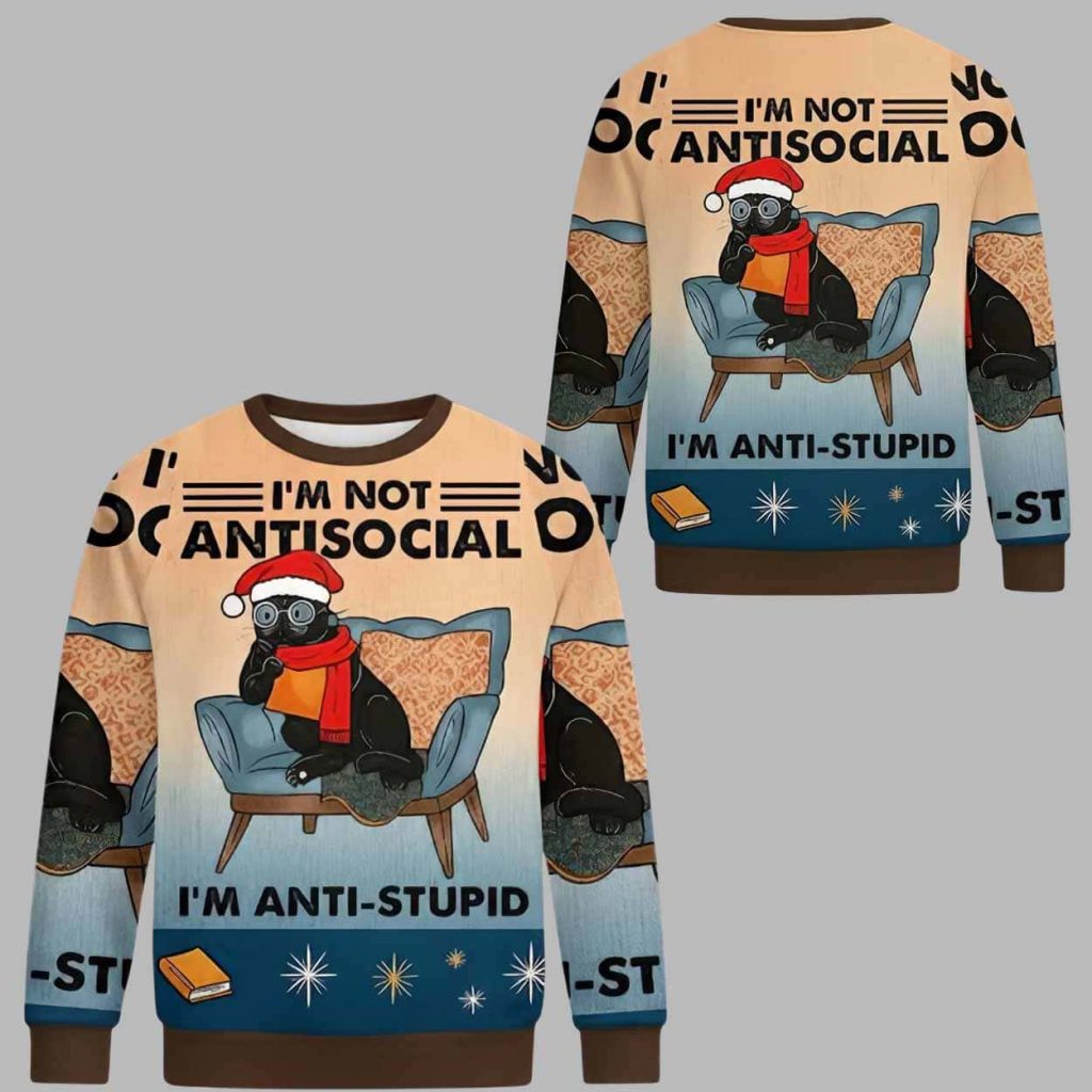 I’m Not Antisocial Cat Ugly Christmas Sweater