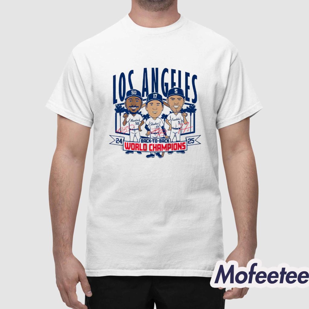LA Dodgers Baseball Back to Back World Champs Caricatures Shirt 1 LA Dodgers Baseball Back to Back World Champs Caricatures Shirt 1