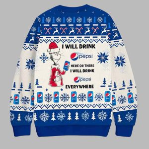 Pepsi Cat Hat I Will Drink Every Where Ugly Christmas Sweater