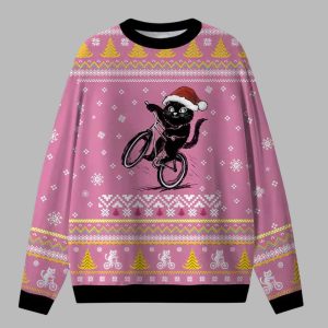 Cycling Cat Santa Ugly Christmas Sweater
