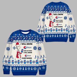 Pepsi Cat Hat I Will Drink Every Where Ugly Christmas Sweater