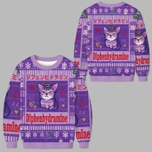 Diphenhydramine Cat Funny Meme Ugly Christmas Sweater