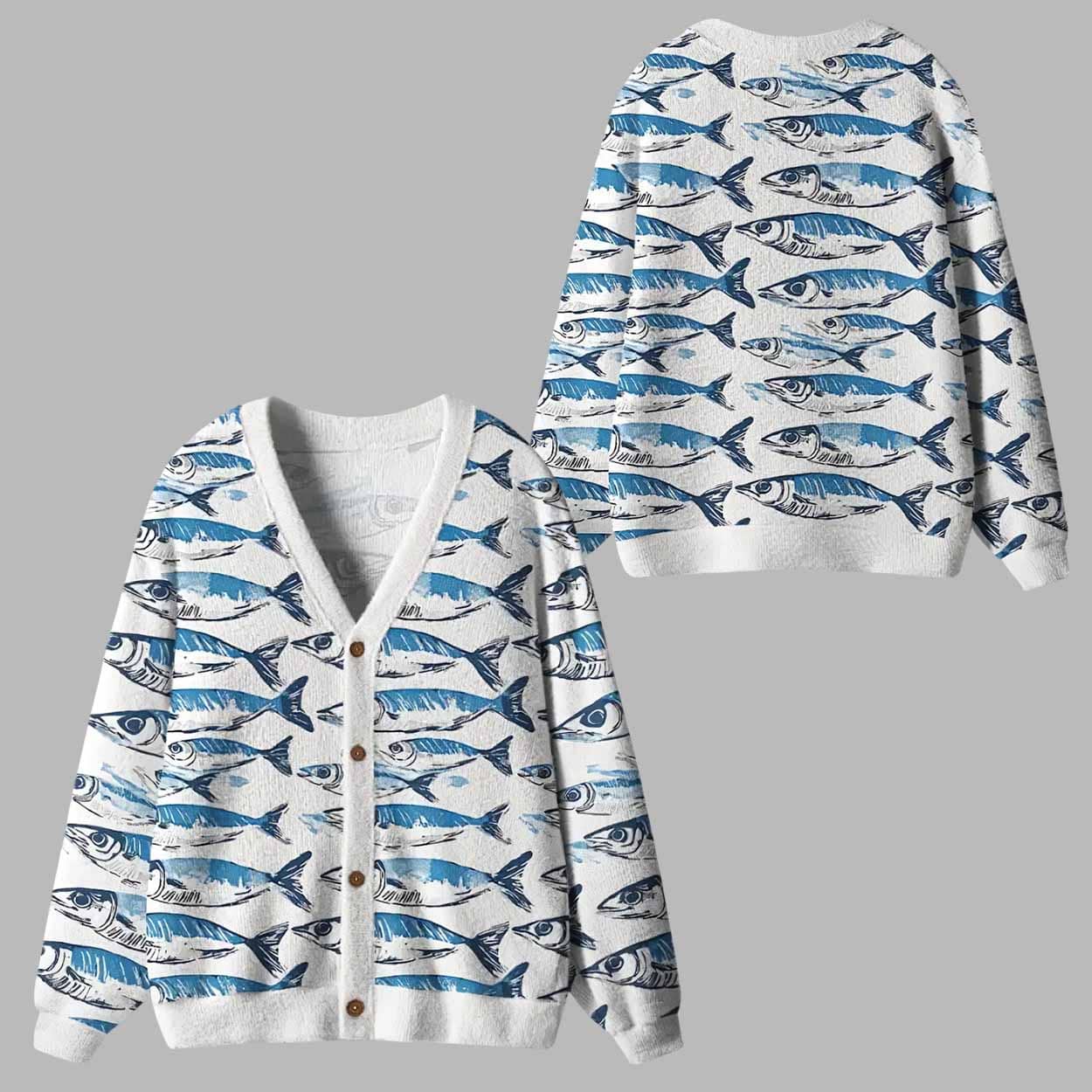 Oceanic Fish Ugly Cardigan Sweater Oceanic Fish Ugly Cardigan Sweater
