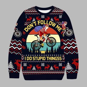 Santa Cycling Don't Follow Me I Do Stupid Thingss Ugly Christmas Sweater
