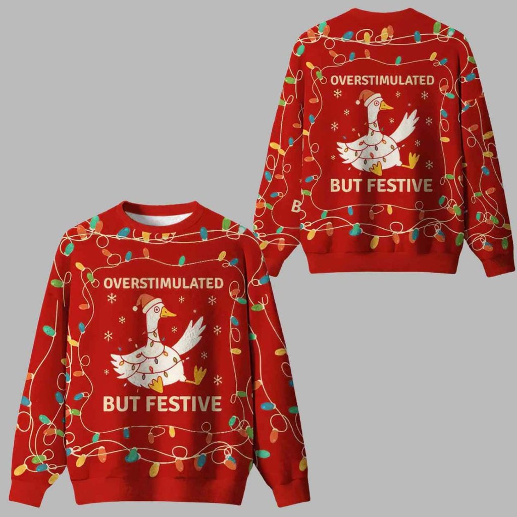 Overstimulated But Festive Ugly Christmas Sweater