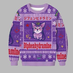 Diphenhydramine Cat Funny Meme Ugly Christmas Sweater