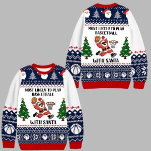 Santa Most Likely To Play Basketball Ugly Christmas Sweater