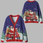Santa’s High-Speed Holiday Ugly Cardigan Sweater