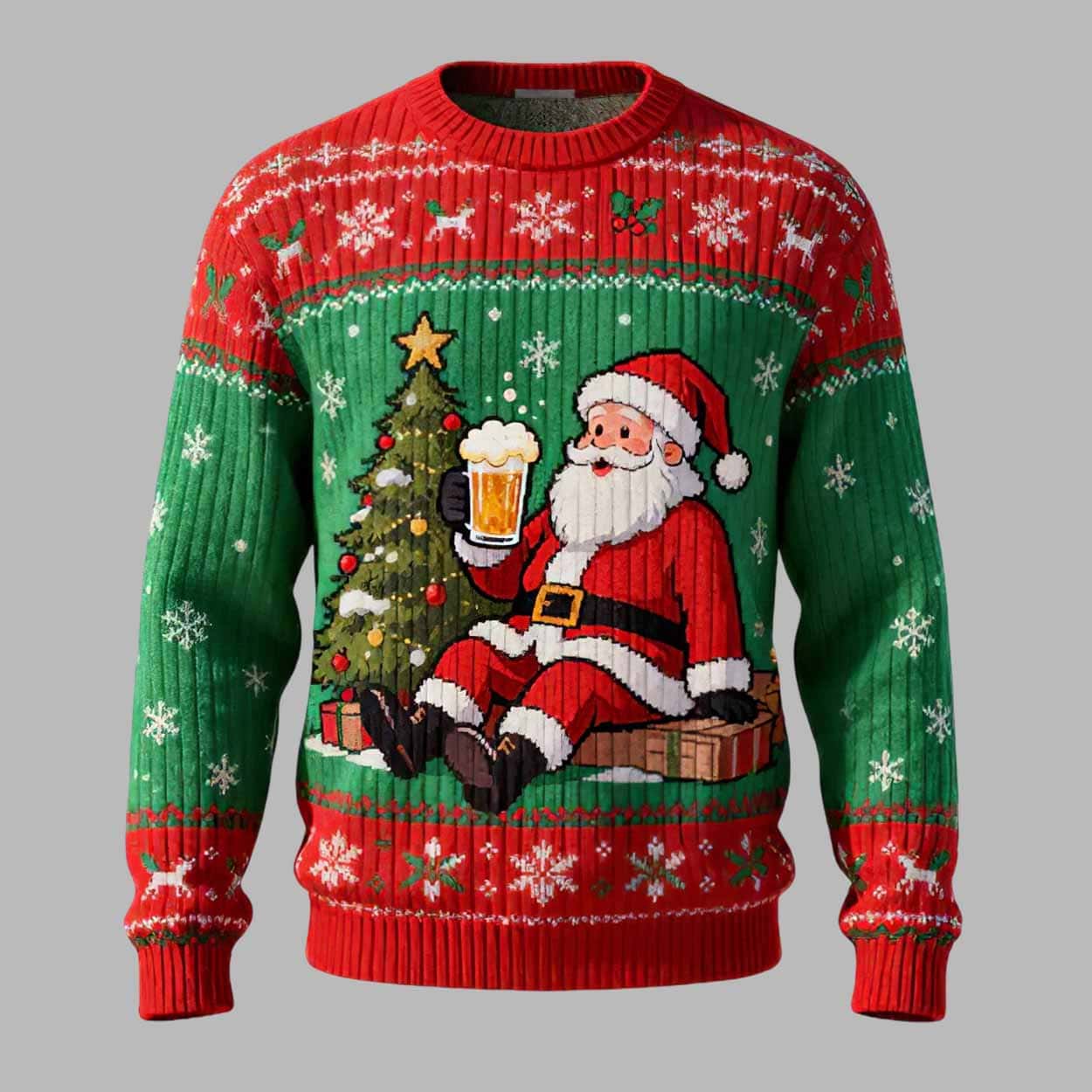Santa Drinking Beer Ugly Christmas Sweater