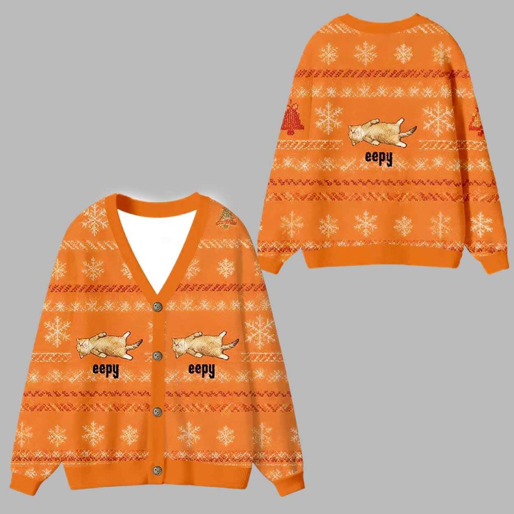 Silly Sleepy Cat Meme Ugly Cardigan Sweater