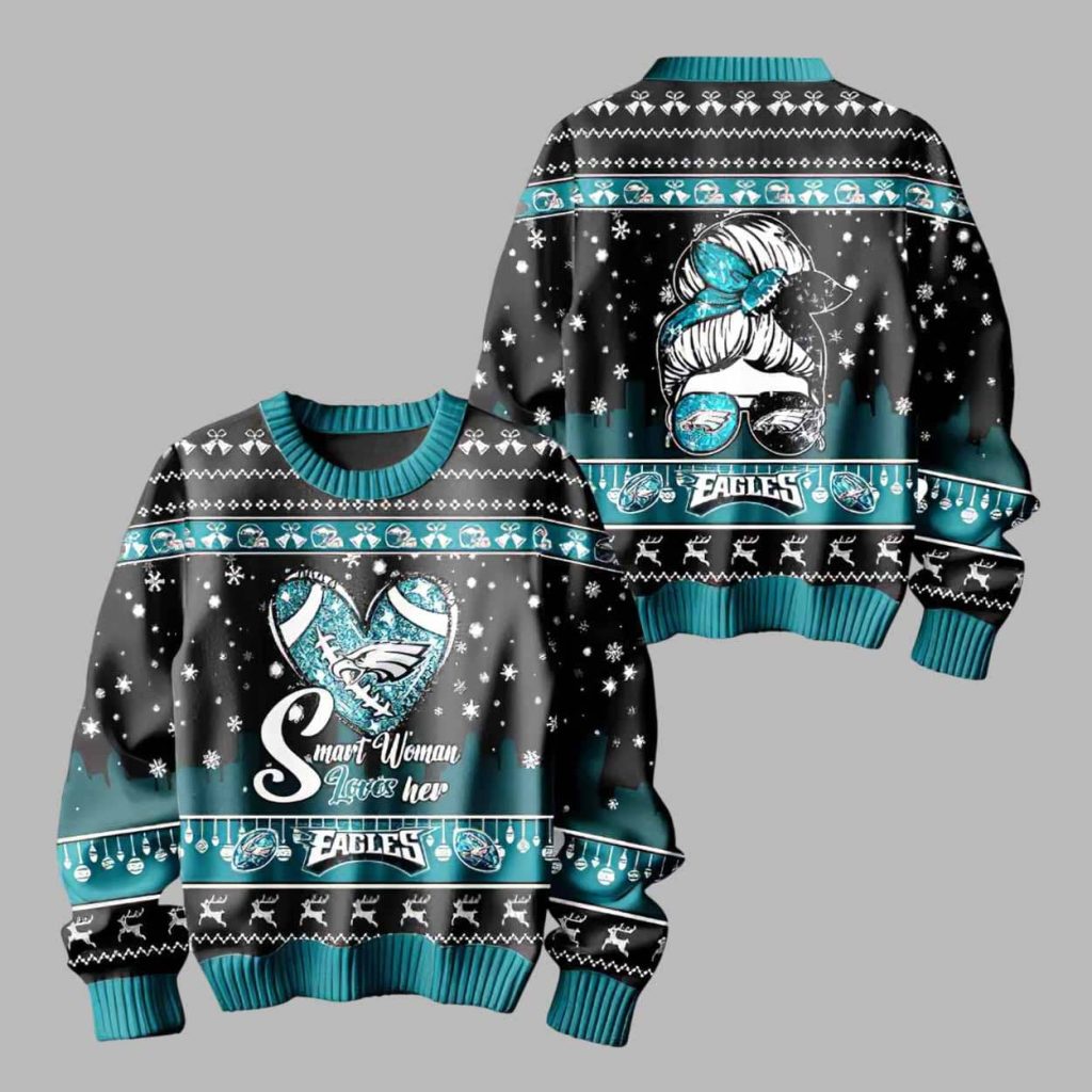 Smart Woman Loves Her Eagles Ugly Christmas Sweater
