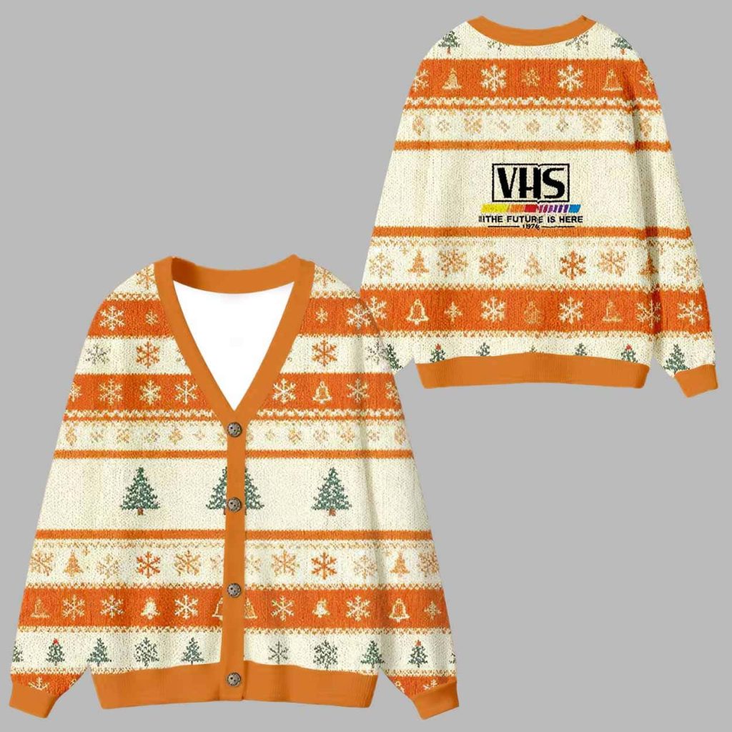 VHS 1976 In The Future Is Here Vintage Ugly Cardigan Sweater