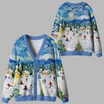 Village Under The Starry Night Ugly Cardigan Sweater