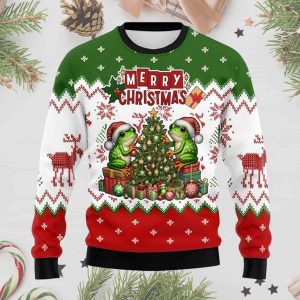 Green Frog Merry Christmas Ugly Sweater