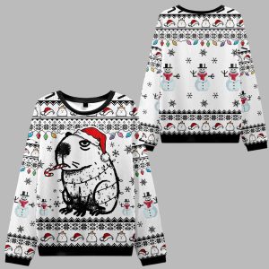 Capybara Smoking Candy Cane Ugly Christmas Sweater
