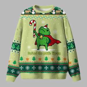 Defend The Public Library Frog Ugly Christmas Sweater