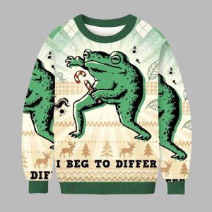 I Beg To Differ Funny Frog 2025 Ugly Christmas Sweater