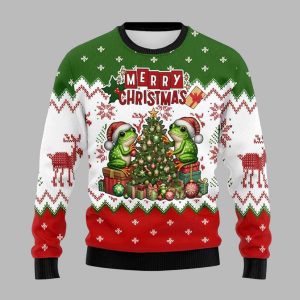 Green Frog Merry Christmas Ugly Sweater