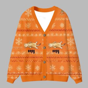 Silly Sleepy Cat Meme Ugly Cardigan Sweater