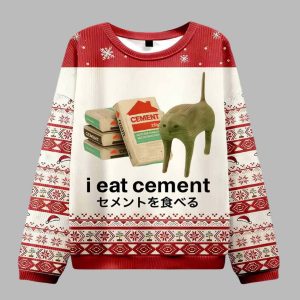 I Eat Cement Weird Cat Meme Ugly Christmas Sweater 2