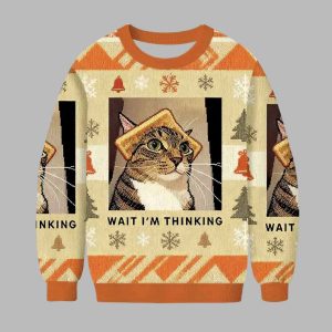Wait I’m Thinking Cat Toast Funny Ugly Christmas Sweater 1 Wait I’m Thinking Cat Toast Funny Ugly Christmas Sweater