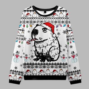 Capybara Smoking Candy Cane Ugly Christmas Sweater