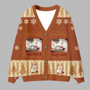 Ibuprofen Meme Cat Ugly Cardigan Sweater