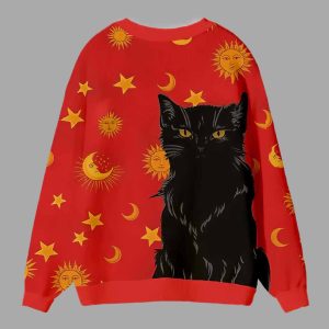 Black Cat Day And Night Ugly Cardigan Sweater 3