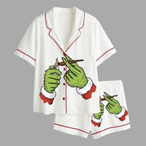Women’s Grnch Hands Smoking Funny Christmas Pajama Set