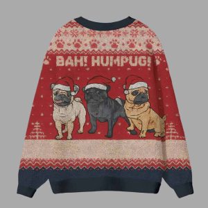Bah Hum Pug Dog Lovers Ugly Cardigan Sweater 3