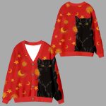 Black Cat Day And Night Ugly Cardigan Sweater