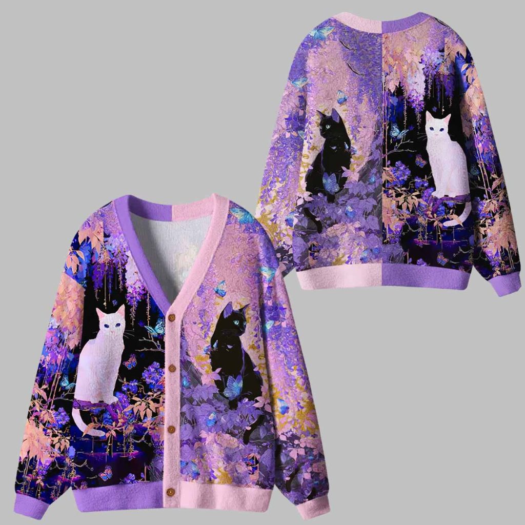Cat Butterfly Dreams Ugly Cardigan Sweater 1