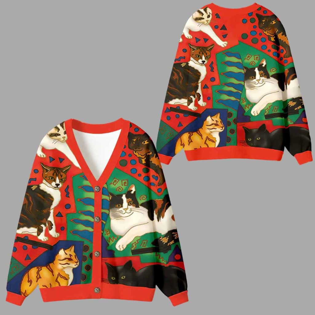 Cats Lying Ugly Cardigan Sweater 1