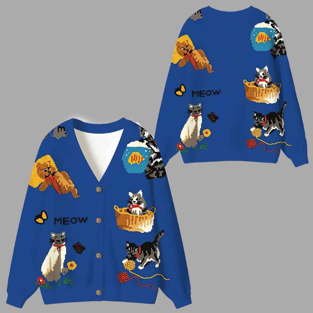 Cats Playing Ugly Cardigan Sweater 1