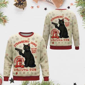 Cat Strawberry Jams But My Glock Don’t Ugly Christmas Sweater