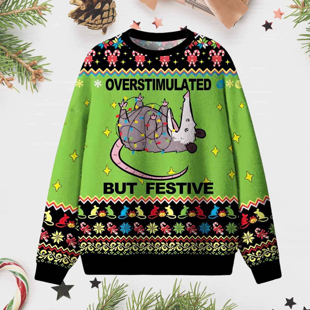 Overstimulated But Festive Christmas Ugly Sweater Overstimulated But Festive Christmas Ugly Sweater