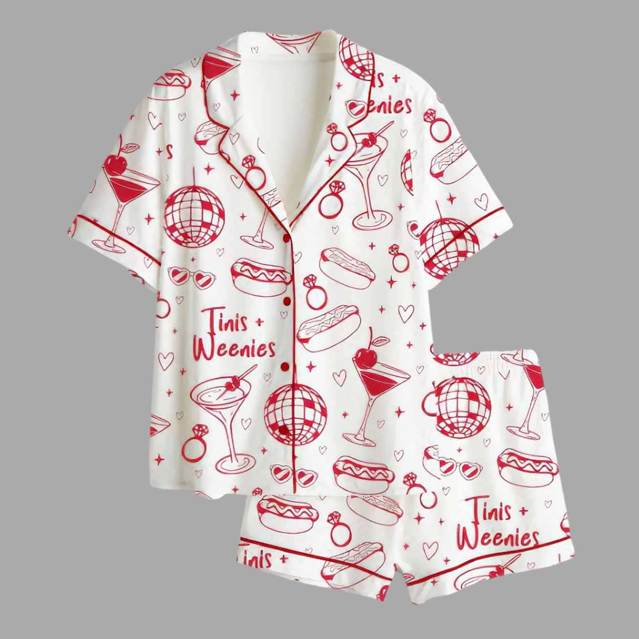 Women’s Tinis And Weenies Martini Hot Dog BBQ Bride Party Pajama Set Women’s Tinis And Weenies Martini Hot Dog BBQ Bride Party Pajama Set