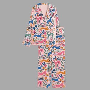 Women’s Long Dog Floral Greyhound Whippet Lurcher Art Pajama Set 2