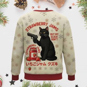 Cat Strawberry Jams But My Glock Don't Ugly Christmas Sweater