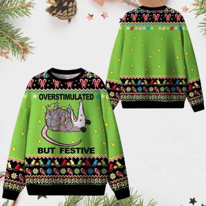 Overstimulated But Festive Christmas Ugly Sweater