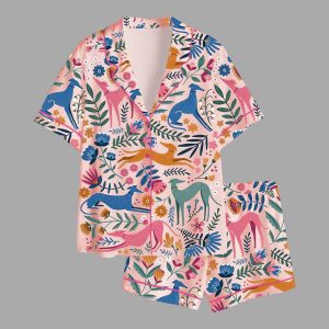 Women’s Long Dog Floral Greyhound Whippet Lurcher Art Pajama Set