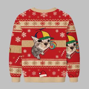 Cat With Lollipop And Hat Ugly Christmas Sweater
