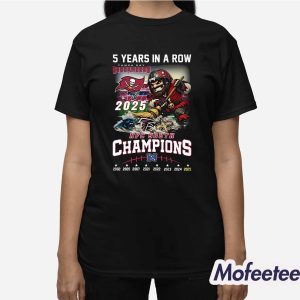 Buccaneers 5 Years In A Row NFC South Champions 2025 Shirt 3