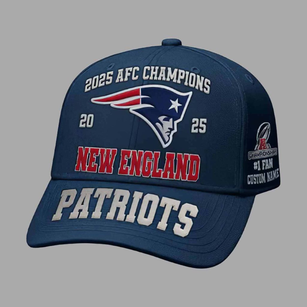 Patriots 2025 AFC Champions Custom Name Hat Cap 1