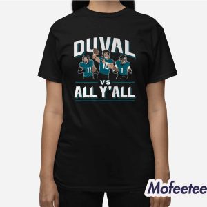 Trevor Lawrence Travis Etienne And Parker Washington Duval Vs All Y'all Shirt 2 Trevor Lawrence Travis Etienne And Parker Washington Duval Vs All Y'all Shirt 3