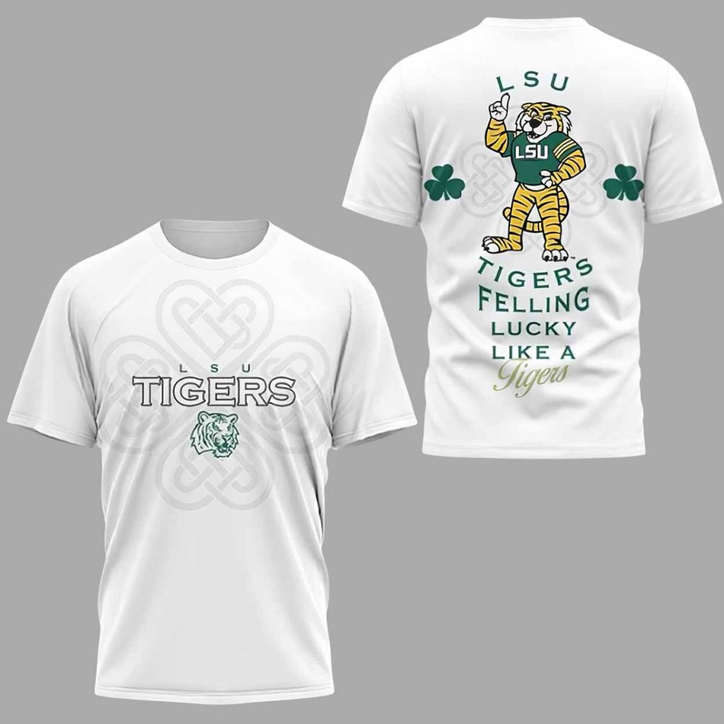 2026 Tigers St Patrick’s Day Lucky Clover Mike Mascot Shirt 1