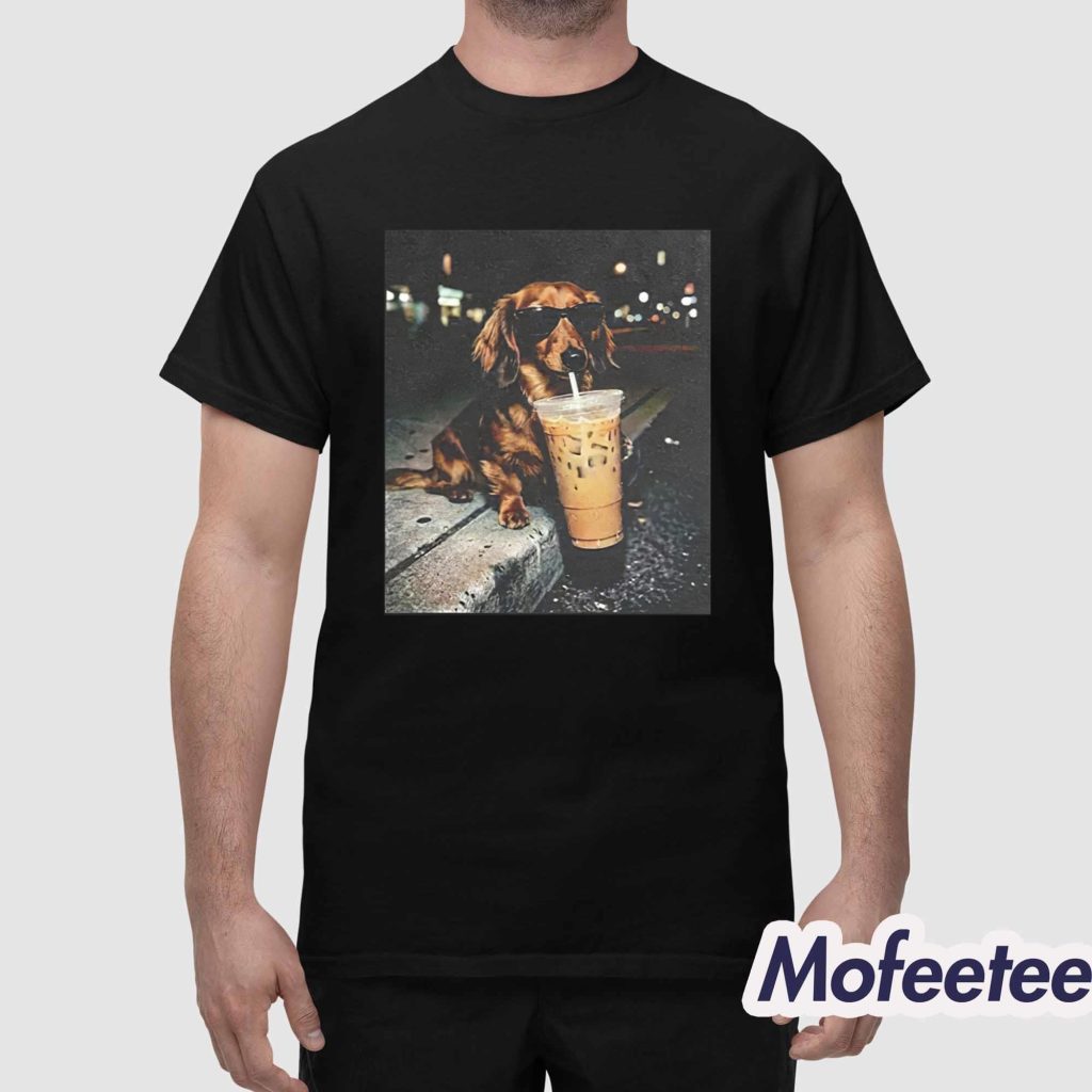 Funny Dachshund Drinking Iced Coffee Shirt 1