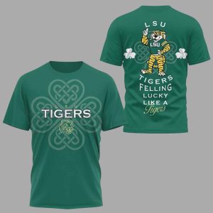 2026 Tigers St Patrick’s Day Lucky Clover Mike Mascot Shirt 2