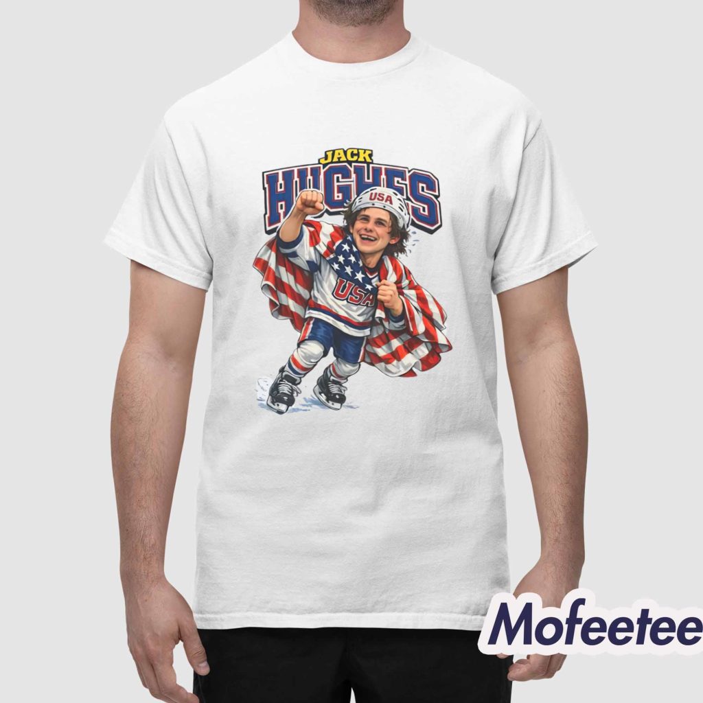 Men’s Hockey Jack Hughes Caricature Shirt 1 Men’s Hockey Jack Hughes Caricature Shirt 1