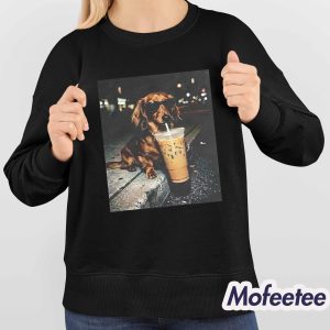Funny Dachshund Drinking Iced Coffee Shirt 4